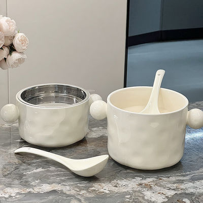 2024 流行セラミック 双耳 心形 ボウル ステンレス スチール 蓋 マイクロウェーブ式 食品容器 インスタントヌードル プリント