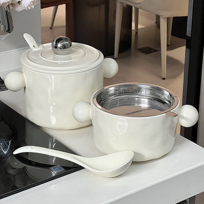 スタイリッシュな1000ml セラミックヌードル ボウル 双柄とステンレス 蓋