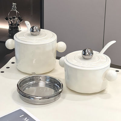 スタイリッシュな1000ml セラミックヌードル ボウル 双柄とステンレス 蓋