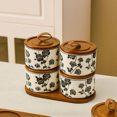 フローラルのデザイン 密閉ガラスボトル キッチン収納とマイクロ波容器に最適