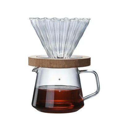 600ml シェア ドリップガラス カフェポット 木製のハンドル 耐熱 コーヒーメーカーに注ぐ