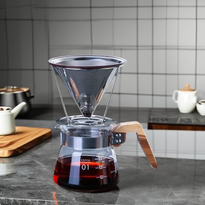V6 透明ガラスフィルター滴滴器でステンレス鋼コーヒーメーカーツールの上に注ぎ