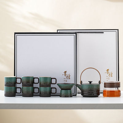 木製のハンドルとグラデントグラゼをカスタマイズしたロゴとセラミックポルセランコーヒーカップセット