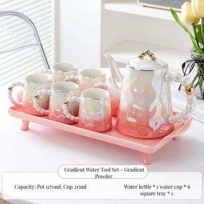 1300ml ボリューム ピンク パール シェル セラミック カフェ カップ と サウザー セット モダン シャイック デザイン