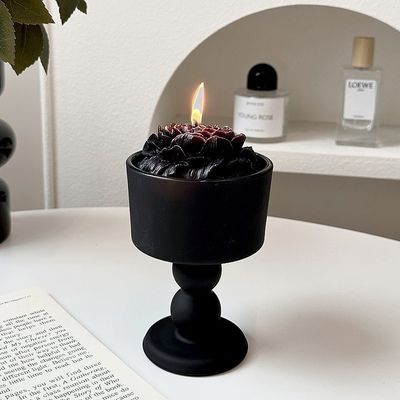 1 カラー印刷方法 黒ガラス デザート カップ と スタンド 豪華 ろうそく 容器