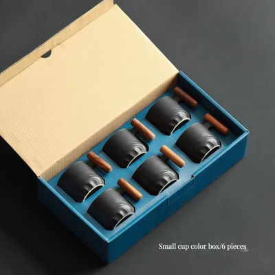 木製のハンドルとスプーンセットの積み重ねたコーヒーカップ 田舎風 北欧風 50ml セラミックカップ