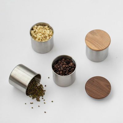 1L バンブー 食品 ステンレス スチール 真空缶 木製 蓋 マイクロウェーブ 彫刻 コーヒー 茶 調味料 貯蔵