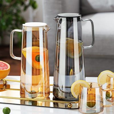ボロシリケートガラス容器 氷茶 レモネード色の飲料容器 蓋とカップハンドル