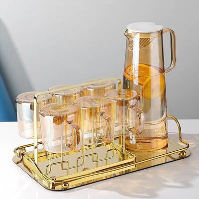 ボロシリケートガラス容器 氷茶 レモネード色の飲料容器 蓋とカップハンドル