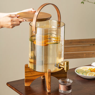 木製のブレーキット水槽 デラックスガラスディスペンサー レモンジュース お茶 カフェパーティーの理想的な