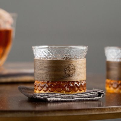 木のリング 高ボロシリケートガラス お茶カップ 熱い飲み物のための現代的なリブハンマーデザイン