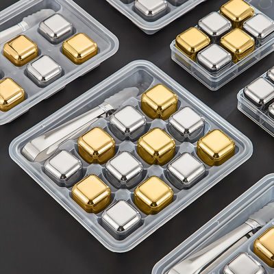 量 2 滑り切れないタングとトレイ付き,再利用可能なステンレス鋼のウイスキー冷却石