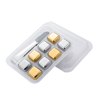 量 2 滑り切れないタングとトレイ付き,再利用可能なステンレス鋼のウイスキー冷却石