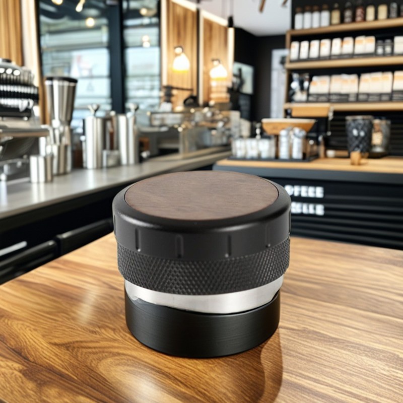 NO 51mm/53mm 高さ調節可能 エスプレッソ タムパー ウォールナッツ木とステンレス鋼のデザイン