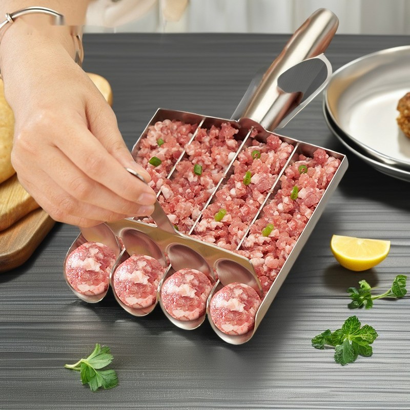 バンブー魚ボールメーカーセットと手動の不粘性スプーンで家で簡単に料理する