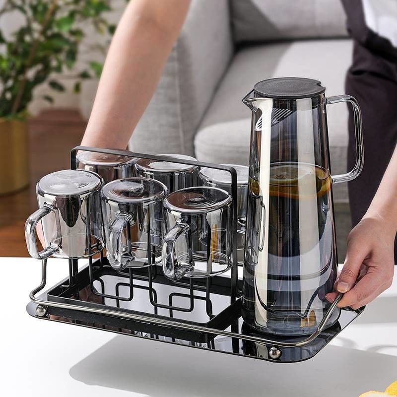 ボロシリケートガラス容器 氷茶 レモネード色の飲料容器 蓋とカップハンドル