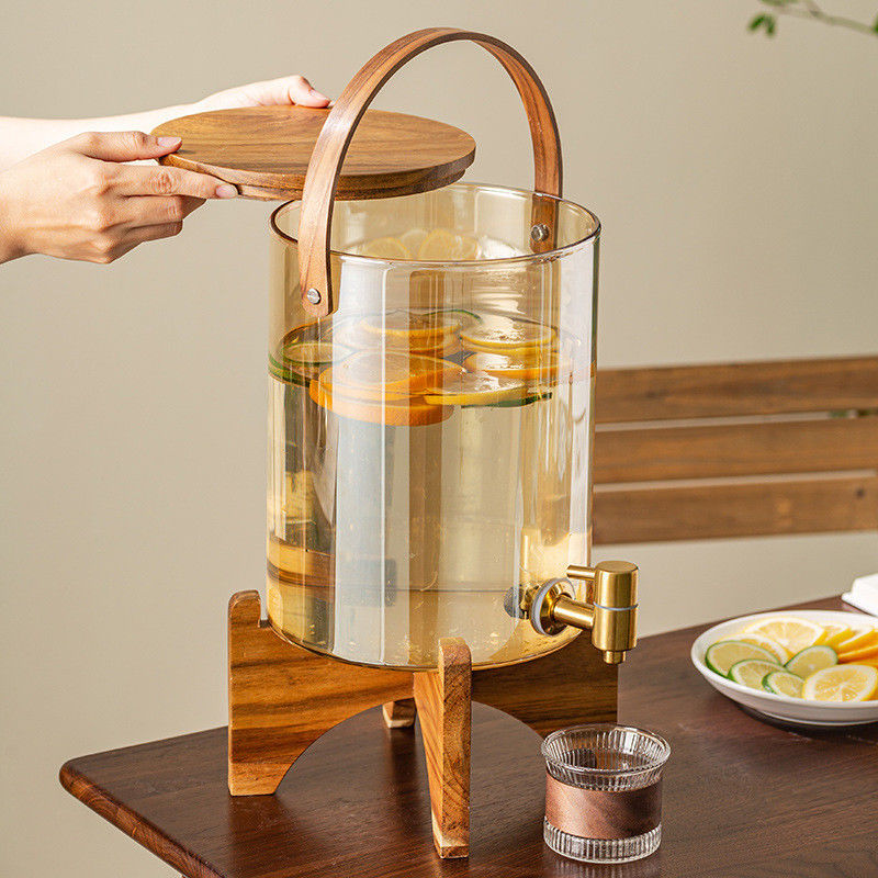 木製のブレーキット水槽 デラックスガラスディスペンサー レモンジュース お茶 カフェパーティーの理想的な