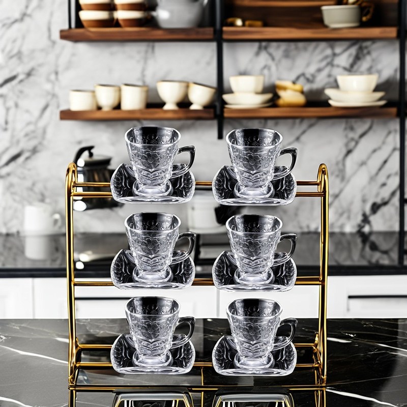 ソーダ・ライムグラスコーヒー・ティー・カップ&ソーサー クラシックデザインで感謝祭にセット